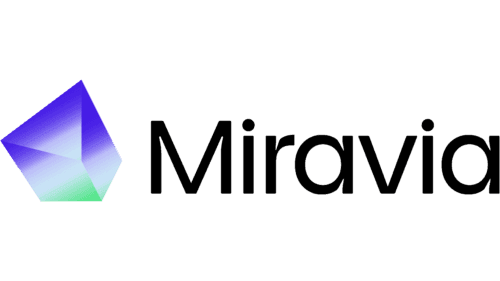 Miravia logo with a geometric multicolor triangular icon next to the brand name in black text.